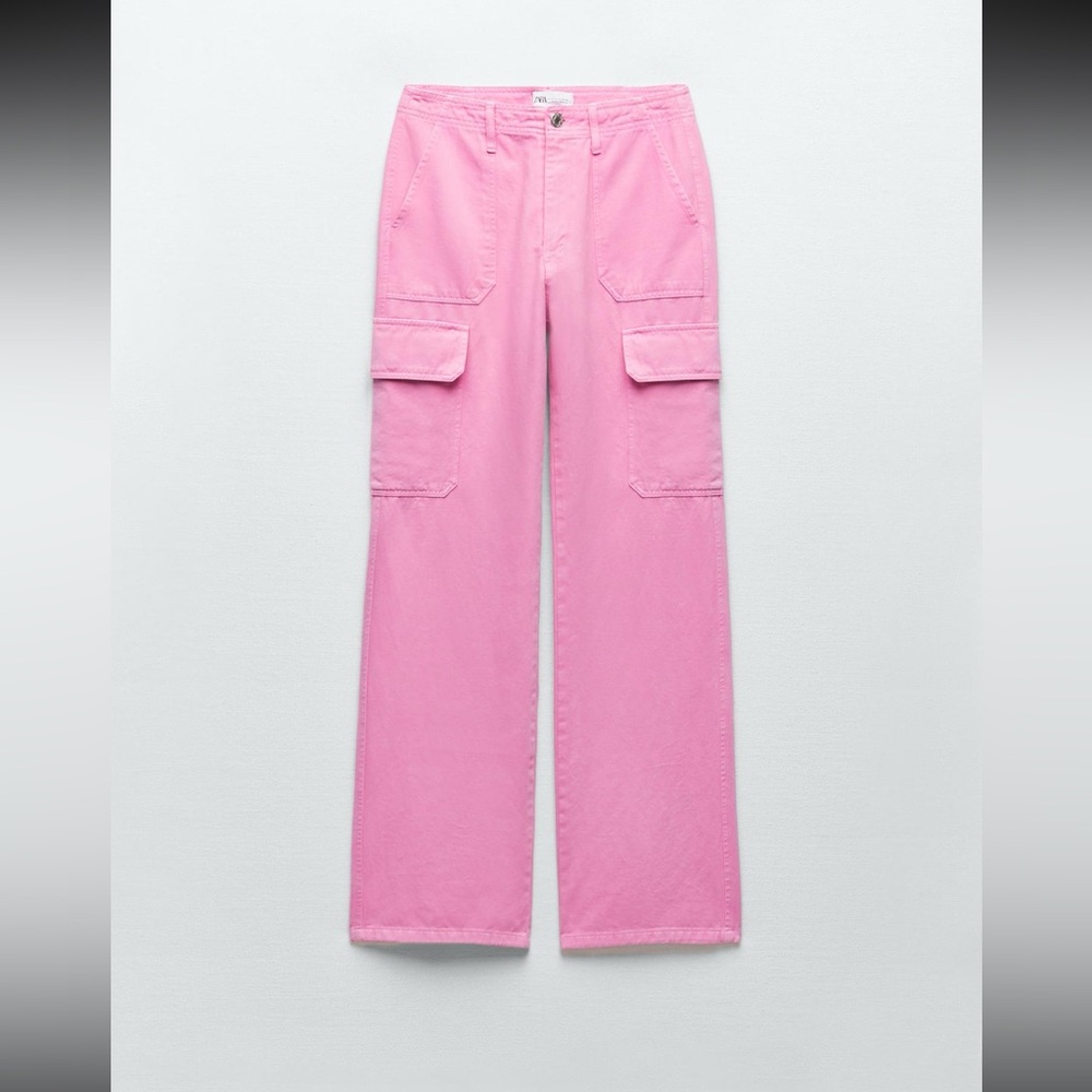 Zara High Rise TRF Straight Leg Cargo Pant & Cropped Knit Top